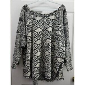 Cable & Gauge Black/White Geometric Sweater Reverse Seams 2X